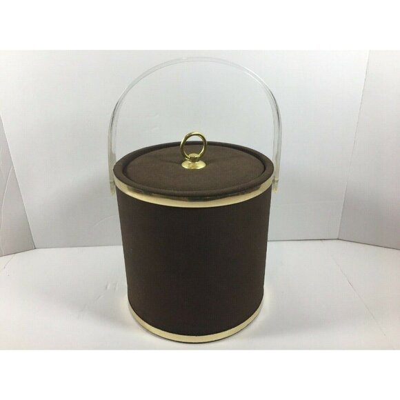 Vintage Norman R Wamer Ice Bucket Geese Birds In Flight Bar Suede Plastic MCM - Picture 7 of 12